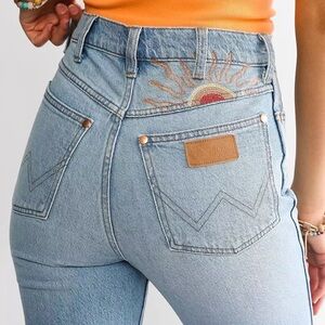 Wrangler Light Blue Boot Cut Jeans with Embroidered Sun